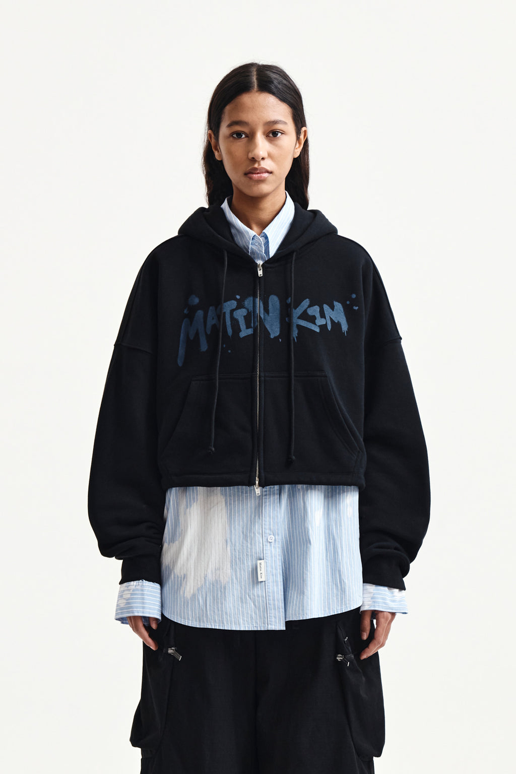 Matin Kim - Graffiti Logo Crop Hoody Zip Up (Black) product image 5 | TRAB K-Fashion Australia