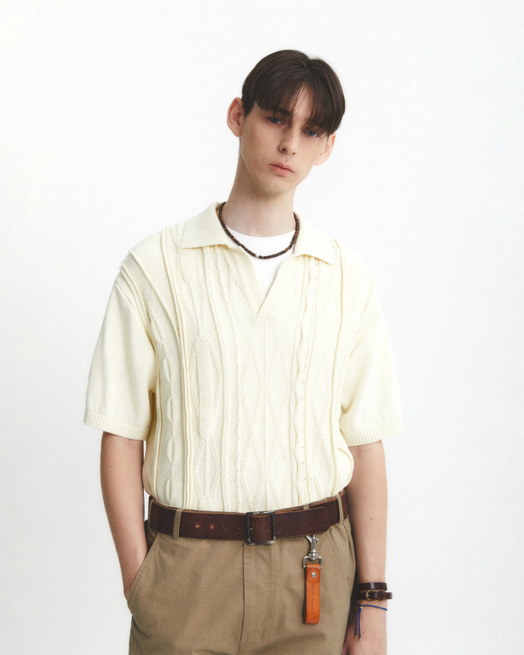 Eastlogue - Asymmetrical Cable Half Knit (Cream) product image 2 | TRAB K-Fashion Australia