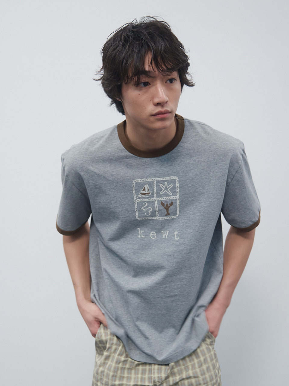 Kijun - Kewt Ringer Tee (Melange Grey) product image 1 | TRAB K-Fashion Australia
