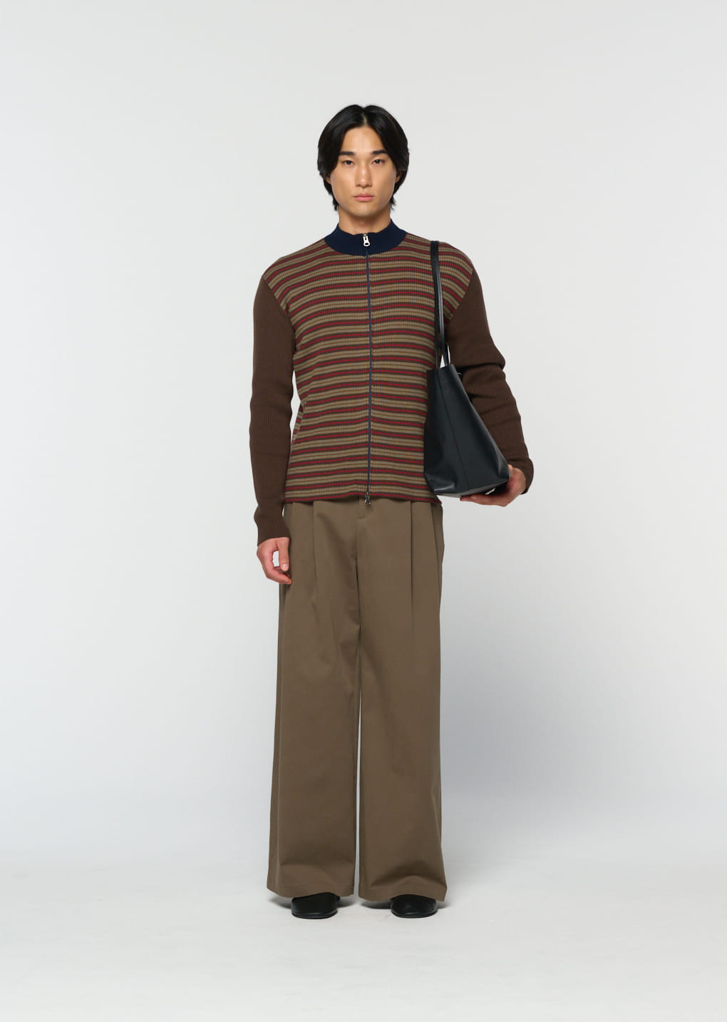 Amomento - stripe zip up cardigan (Brown) product image 2 | TRAB K-Fashion Australia