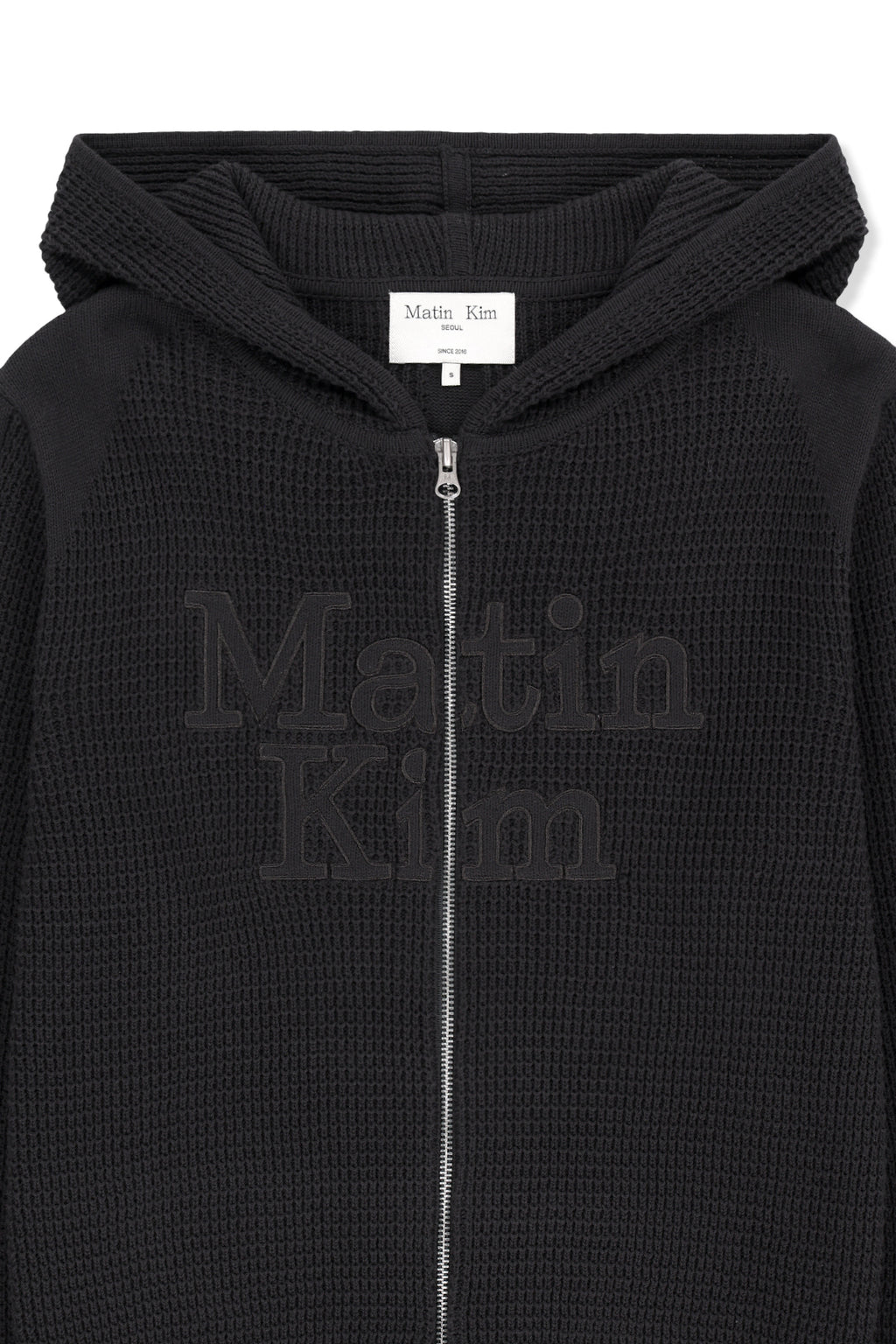 Matin Kim - Waffle Texture Hoody Knit Zip Up (Charcoal) product image 4 | TRAB K-Fashion Australia