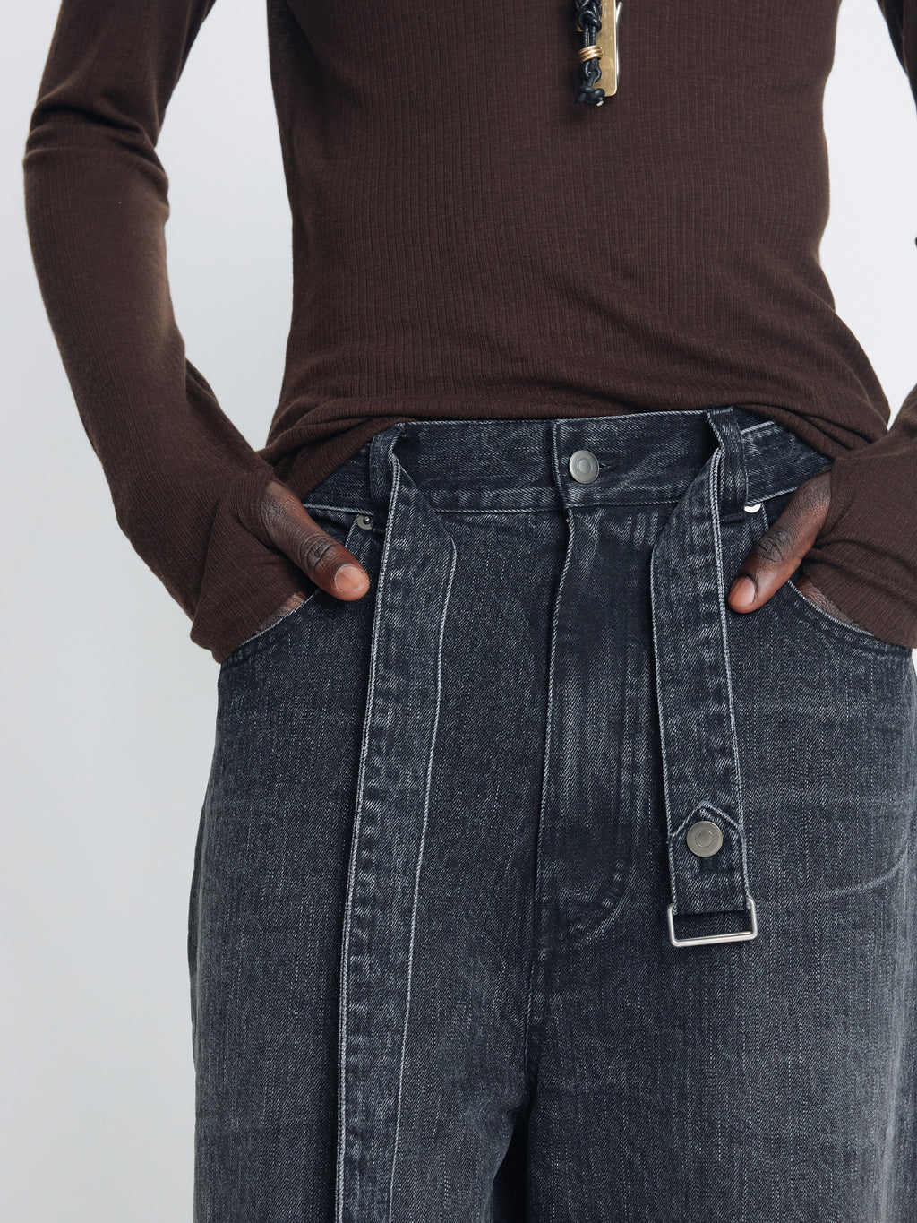 Tonywack - Wide-Leg Belted Denim Jeans (Faded Black) product image 6 | TRAB K-Fashion Australia