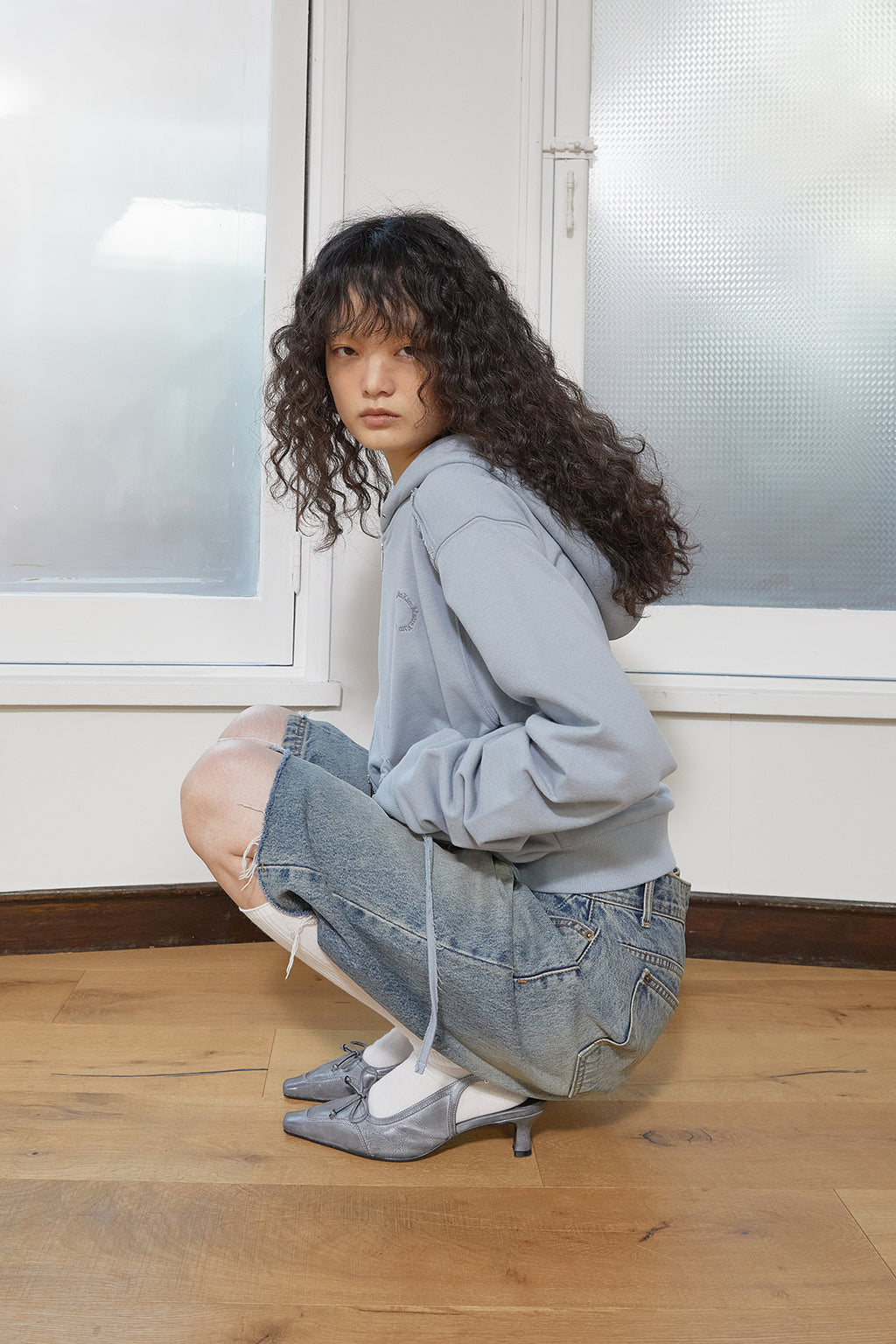 Matin Kim - Volume Pocket Crop Hoody Zip Up (Light Blue) product image 13 | TRAB K-Fashion Australia