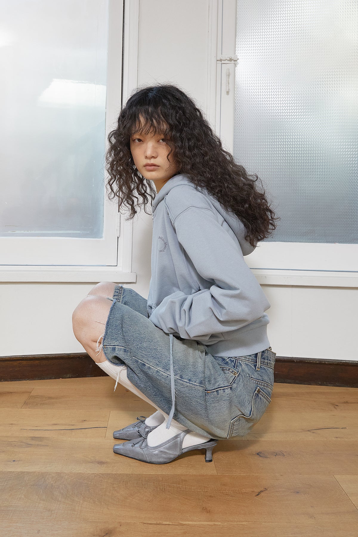 Matin Kim - Volume Pocket Crop Hoody Zip Up (Light Blue) product image 13 | TRAB K-Fashion Australia