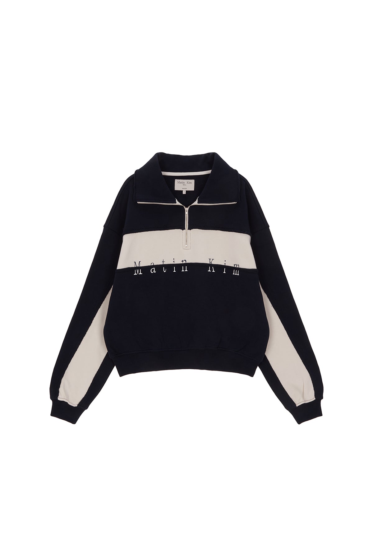 Matin Kim - Cutted Logo Half Zip Sweatshirt (Grey) product image 11 | TRAB K-Fashion Australia