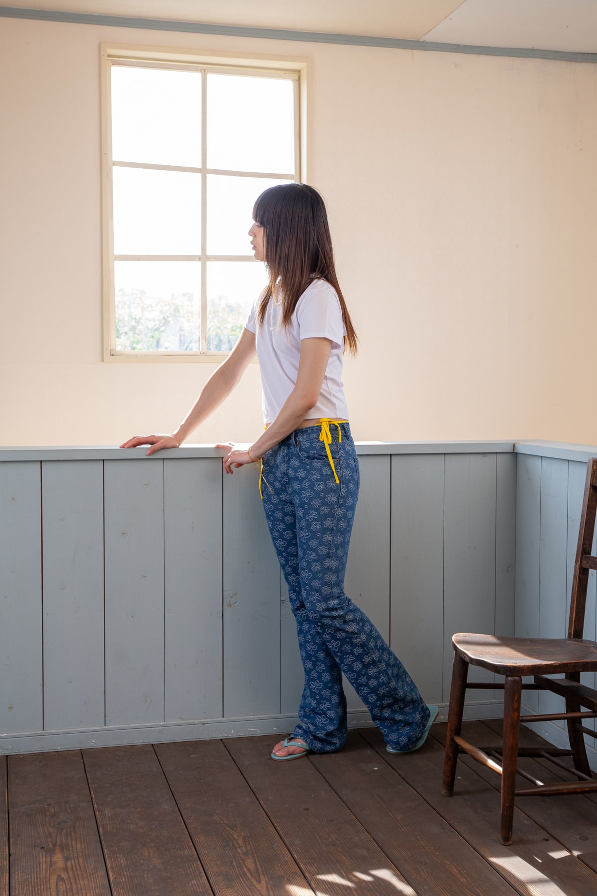 Matin Kim - Flower Pattern Flare Denim Pants (Blue) product image 9 | TRAB K-Fashion Australia