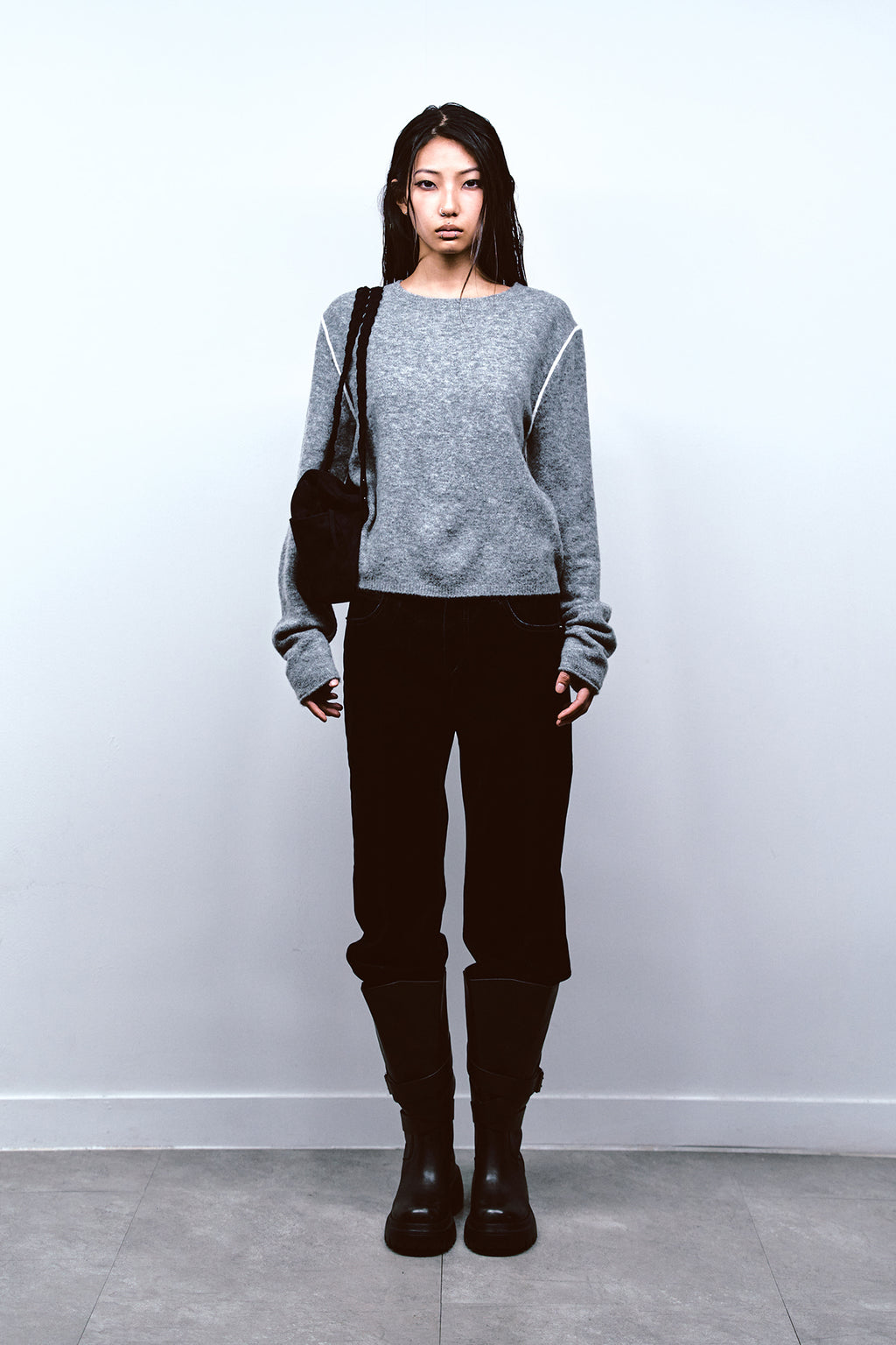 Deinet - Velvet Washed Boot Cut Denim Pants (Black) product image 1 | TRAB K-Fashion Australia