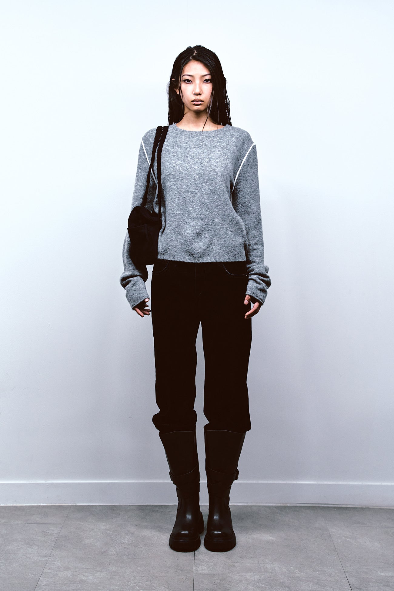 Deinet - Velvet Washed Boot Cut Denim Pants (Black) product image 1 | TRAB K-Fashion Australia