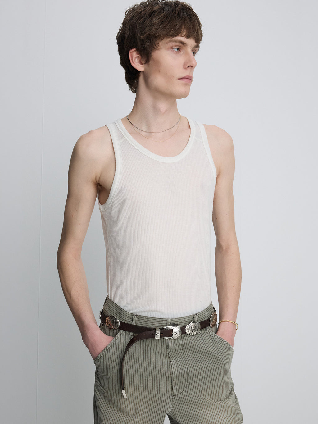 Tonywack - Silk Lyocell Rib Tank Top Japanese Fabric (White) product image 4 | TRAB K-Fashion Australia