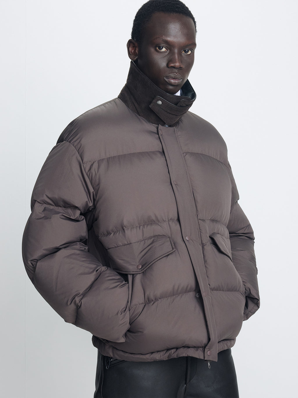 Tonywack - Leather Collar Down Puffer Blouson (Deep Brown) product image 6 | TRAB K-Fashion Australia