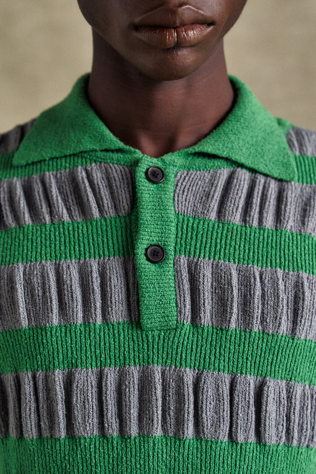 Andersson Bell - Bubble Stripe Polo Sweater (Grey/Green) product image 6 | TRAB K-Fashion Australia