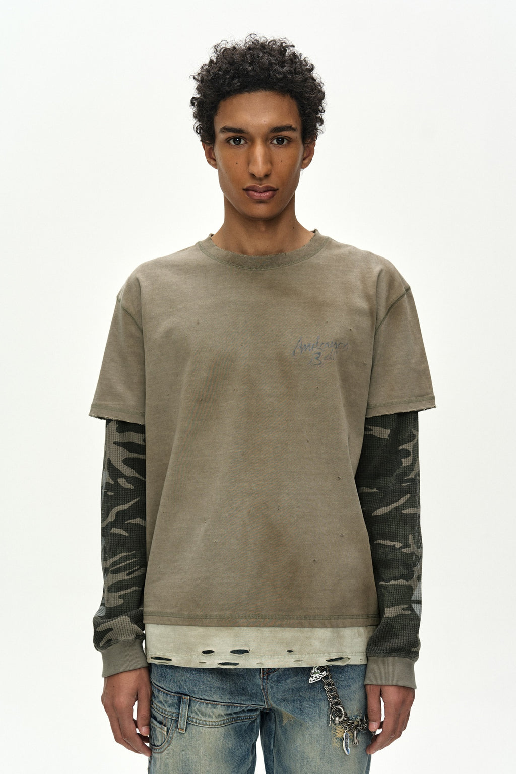 Andersson Bell - Distress Layered Long Sleeve T-Shirt (beige) (Beige) product image 3 | TRAB K-Fashion Australia