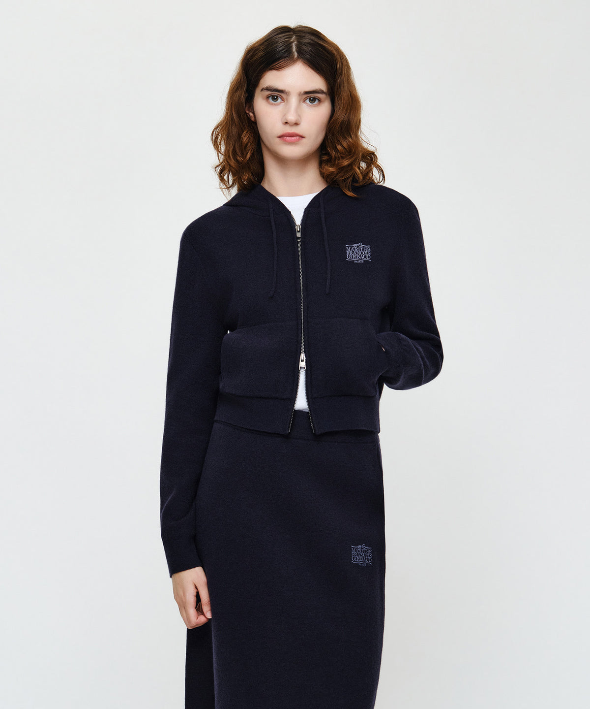 Marithe & Francois Girbaud - Ribbon Classic Logo Crop Knit Hoodie Zipup (Navy) product image 1 | TRAB K-Fashion Australia