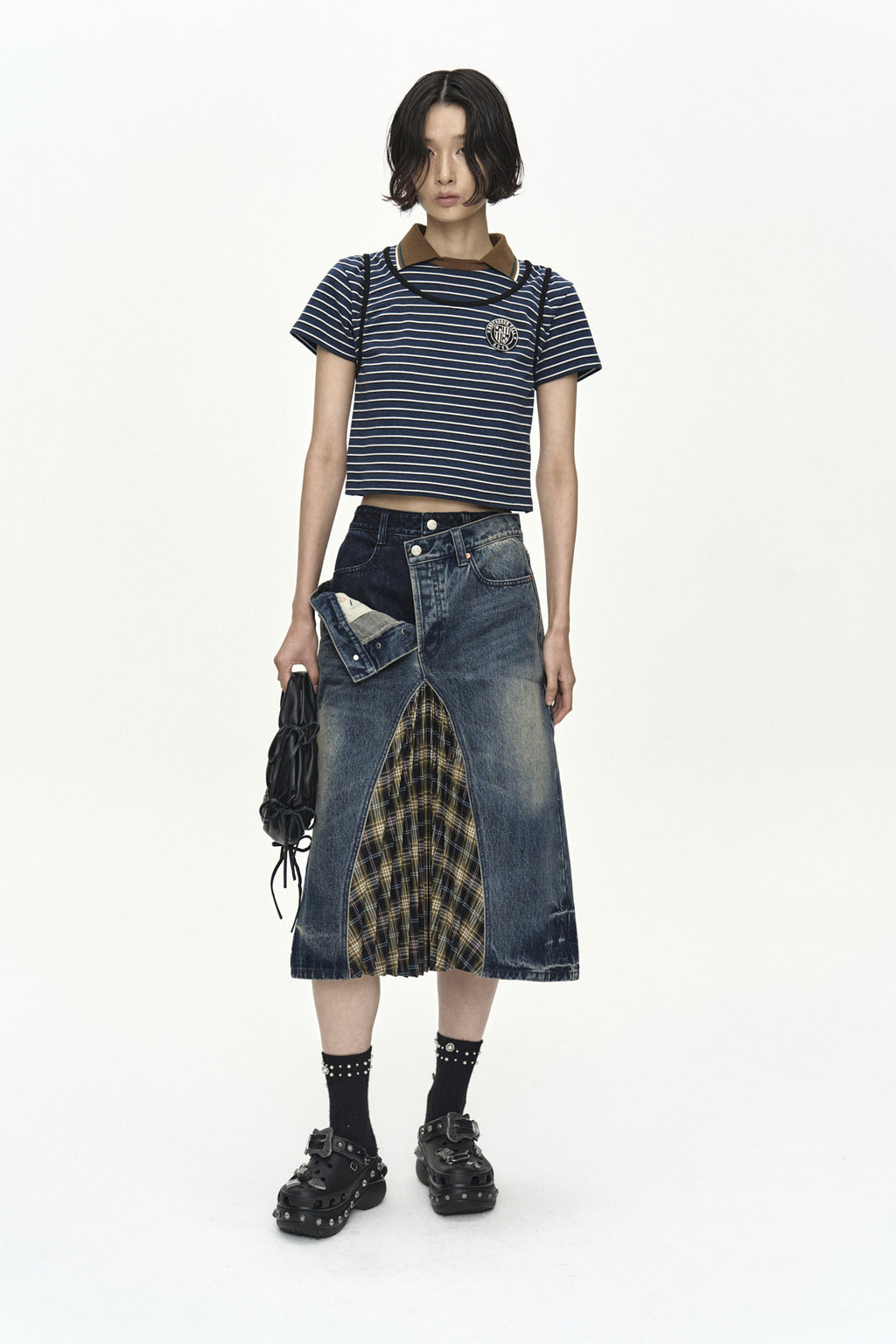 Andersson Bell - Pleats Combo Flipped Denim Skirt (Blue) product image 2 | TRAB K-Fashion Australia