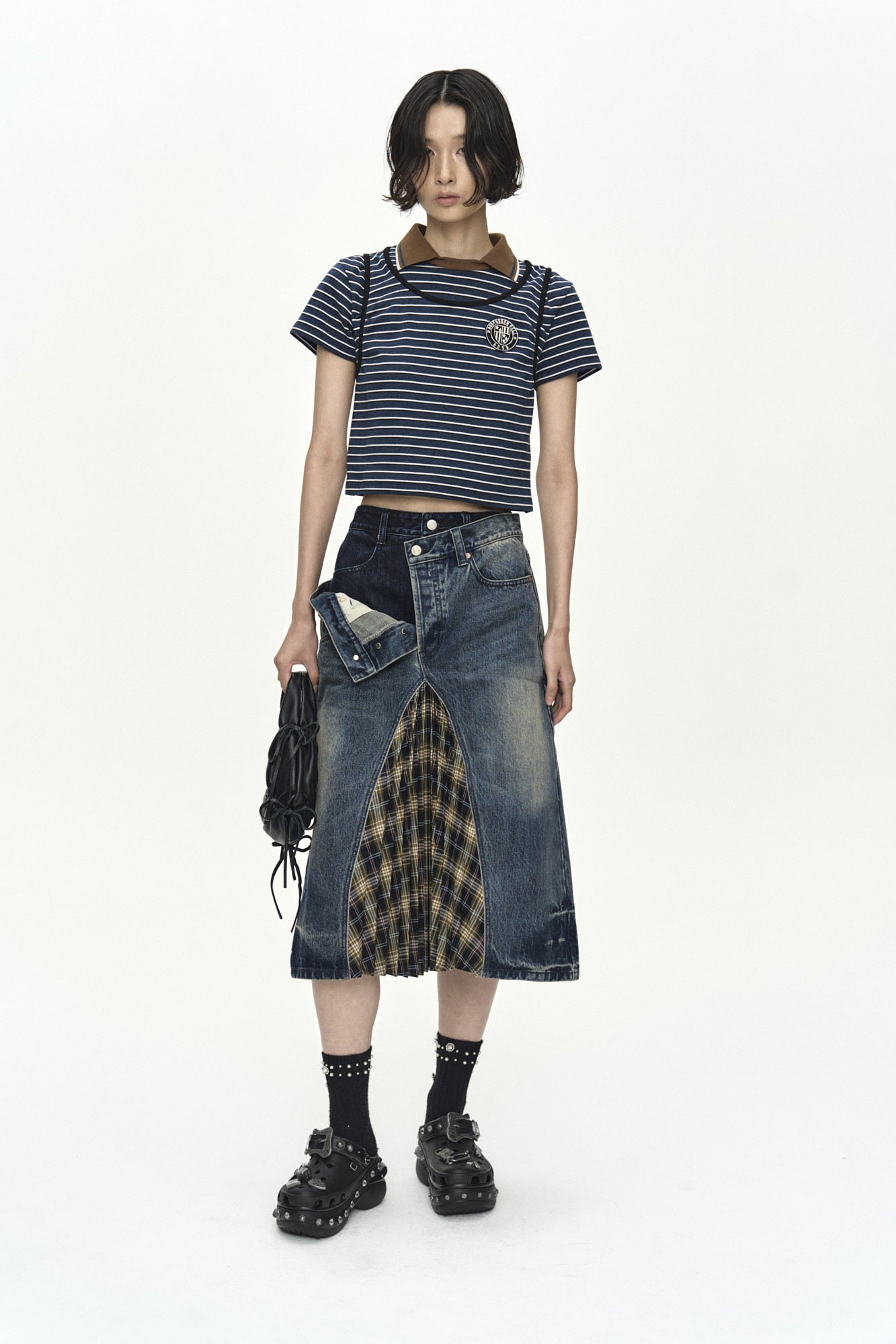 Andersson Bell - Pleats Combo Flipped Denim Skirt (Blue) product image 2 | TRAB K-Fashion Australia