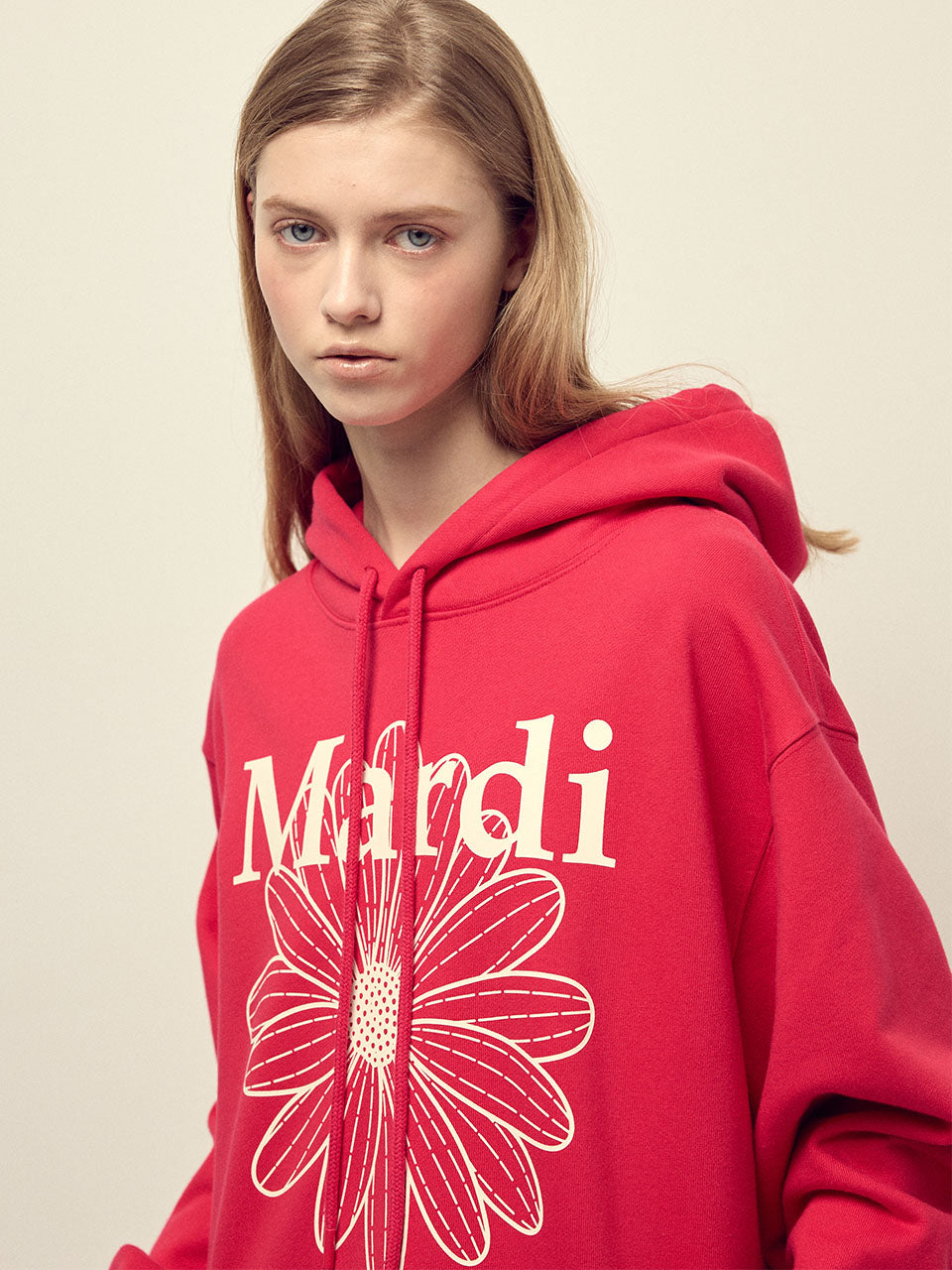 Mardi Mercredi - Oversized Hoody Flowermardi (Red Ivory) product image 1 | TRAB K-Fashion Australia
