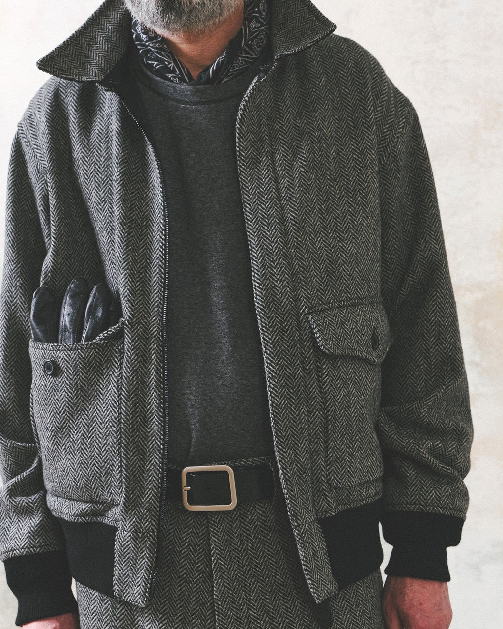 Eastlogue - A-2 Flight Jumper (Black Wool Herringbone) product image 2 | TRAB K-Fashion Australia