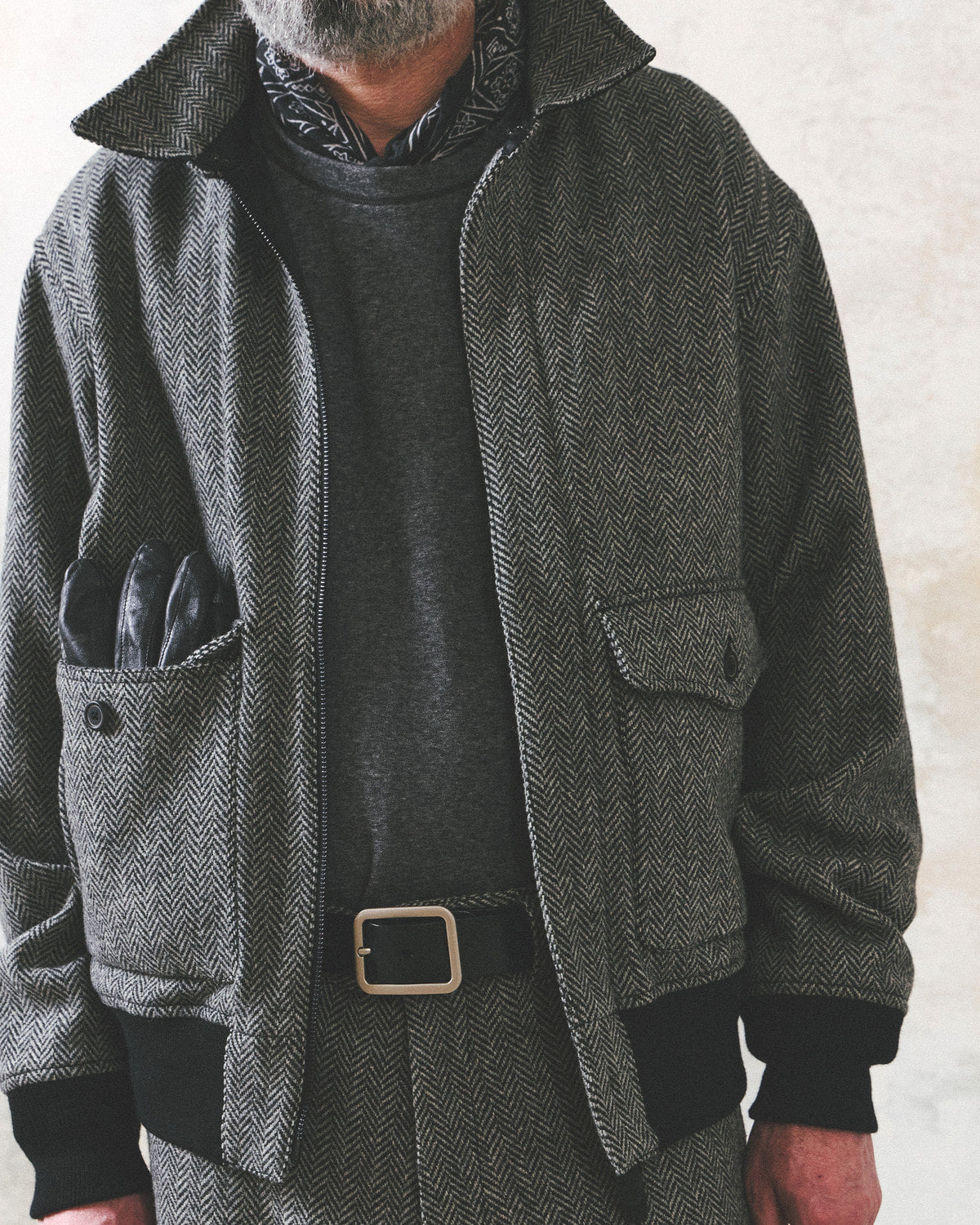 Eastlogue - A-2 Flight Jumper (Black Wool Herringbone) product image 2 | TRAB K-Fashion Australia