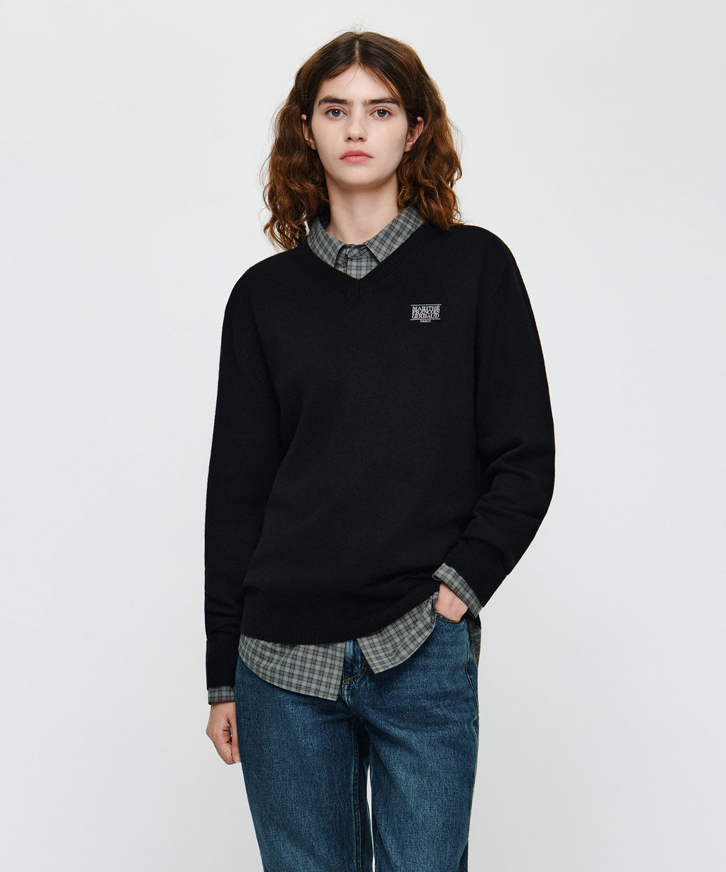 Marithe & Francois Girbaud - Micro Classic Logo V-neck Knit (Black) product image 1 | TRAB K-Fashion Australia