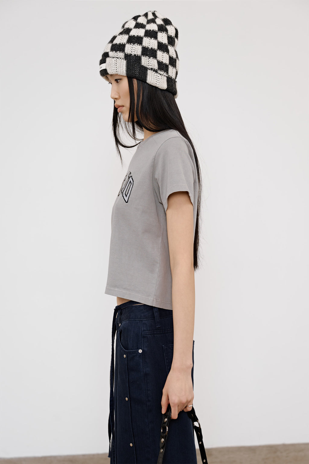 Deinet - Checkered Neat Knit Beanie (Charcoal) product image 1 | TRAB K-Fashion Australia