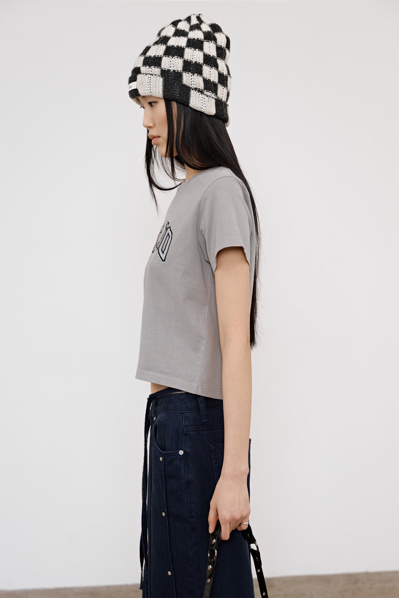 Deinet - Checkered Neat Knit Beanie (Charcoal) product image 1 | TRAB K-Fashion Australia