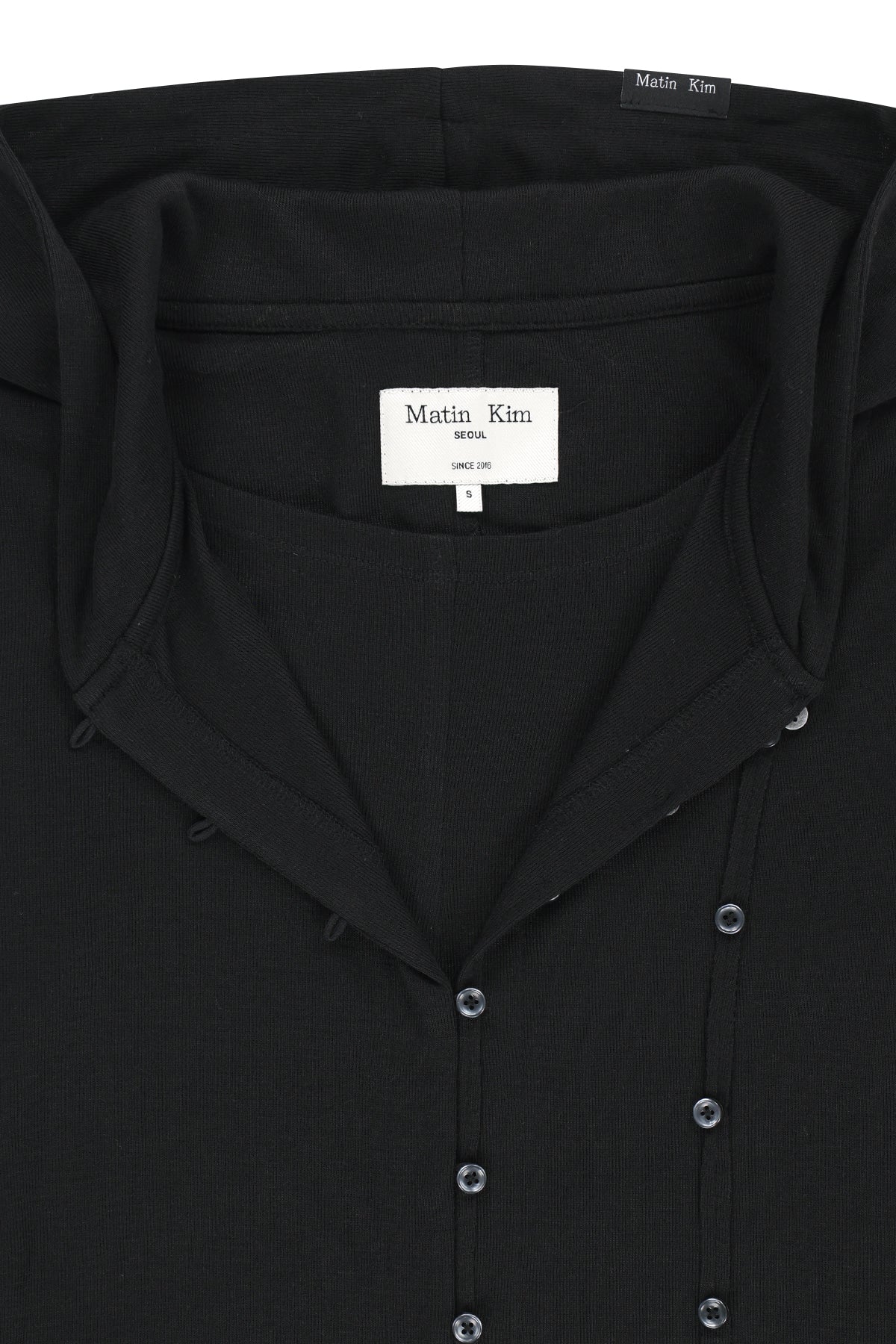 Matin Kim - Double Layer Button Hood Top (Black) product image 5 | TRAB K-Fashion Australia
