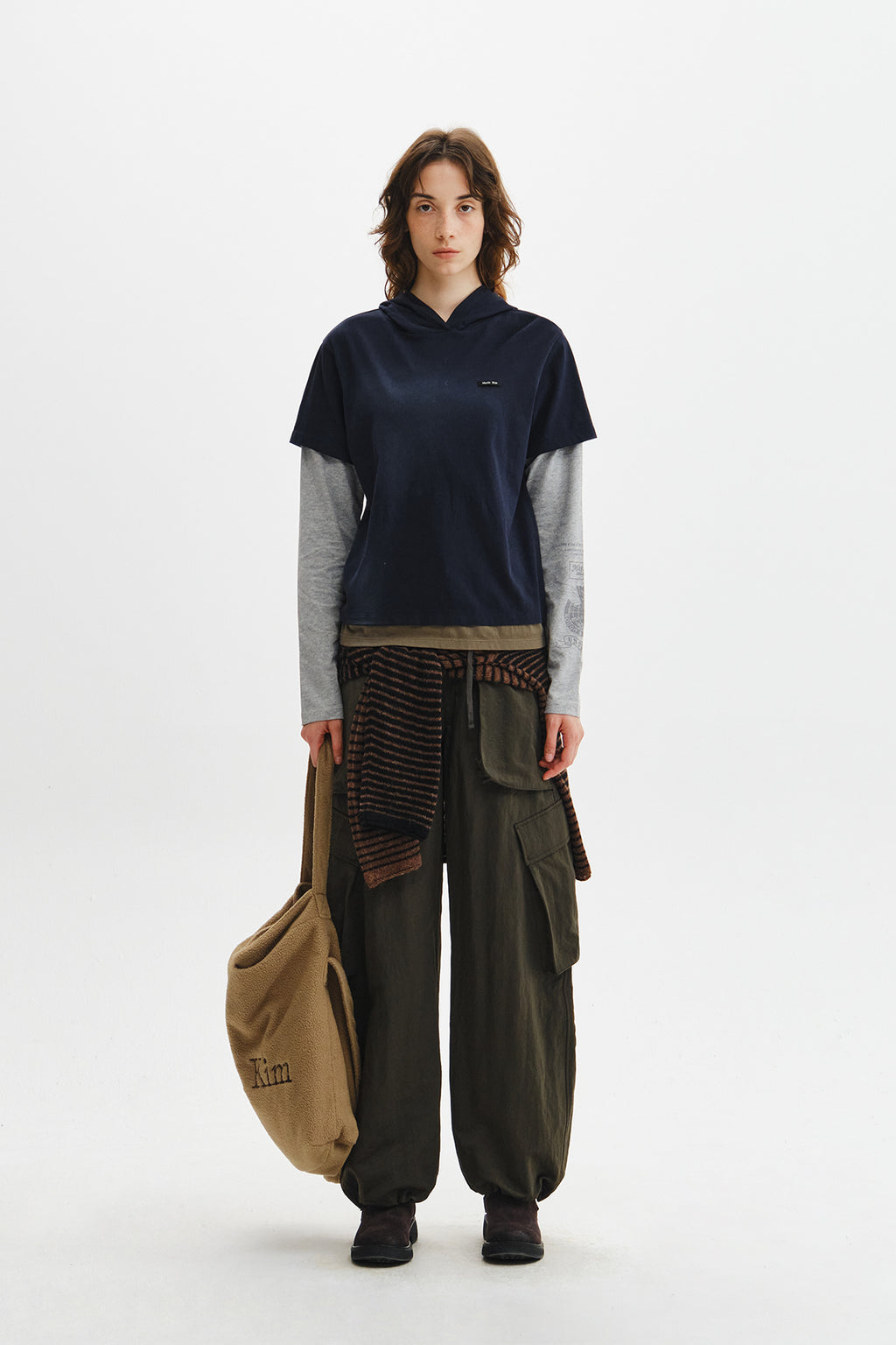 Matin Kim - Dust Washed Layered Hood Top (Navy) product image 7 | TRAB K-Fashion Australia
