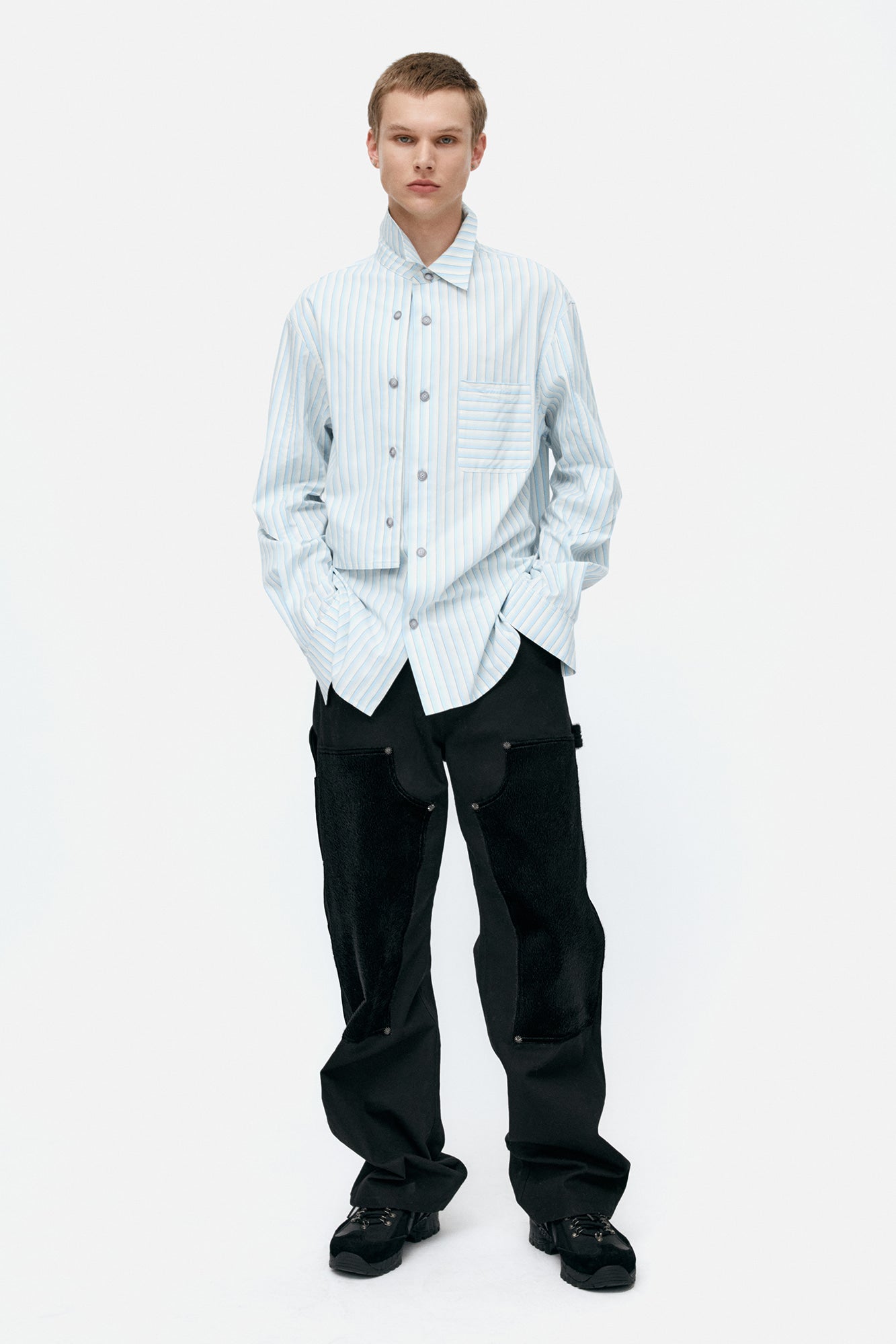 Andersson Bell - Faux Pony Hair Leather Carpenter Wide-Leg Jeans (Black) product image 6 | TRAB K-Fashion Australia