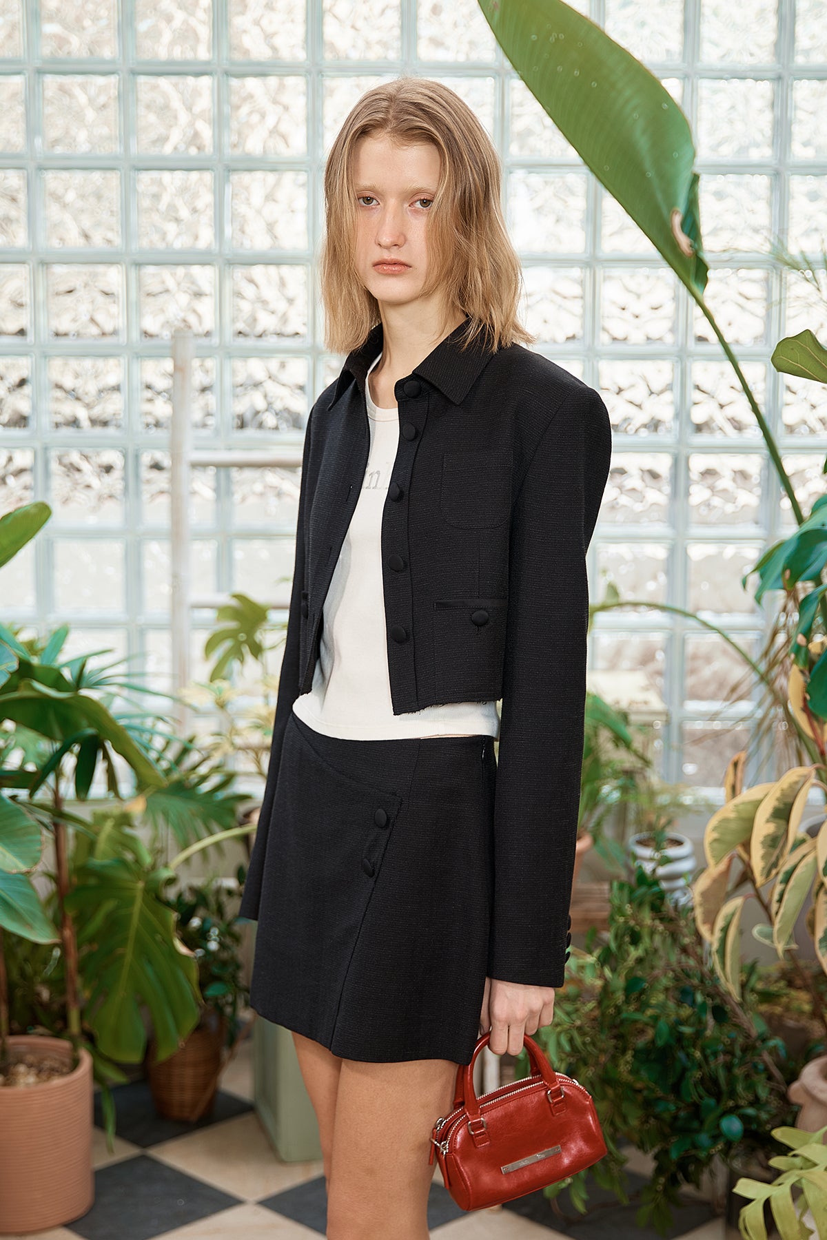 Matin Kim - Stripe Herringbone Pocket Crop Jacket (Black) product image 12 | TRAB K-Fashion Australia