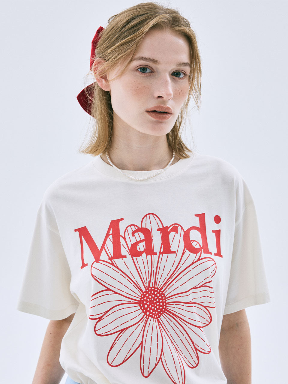 Mardi Mercredi - Tshirt Flowermardi (Cream Red) product image 1 | TRAB K-Fashion Australia