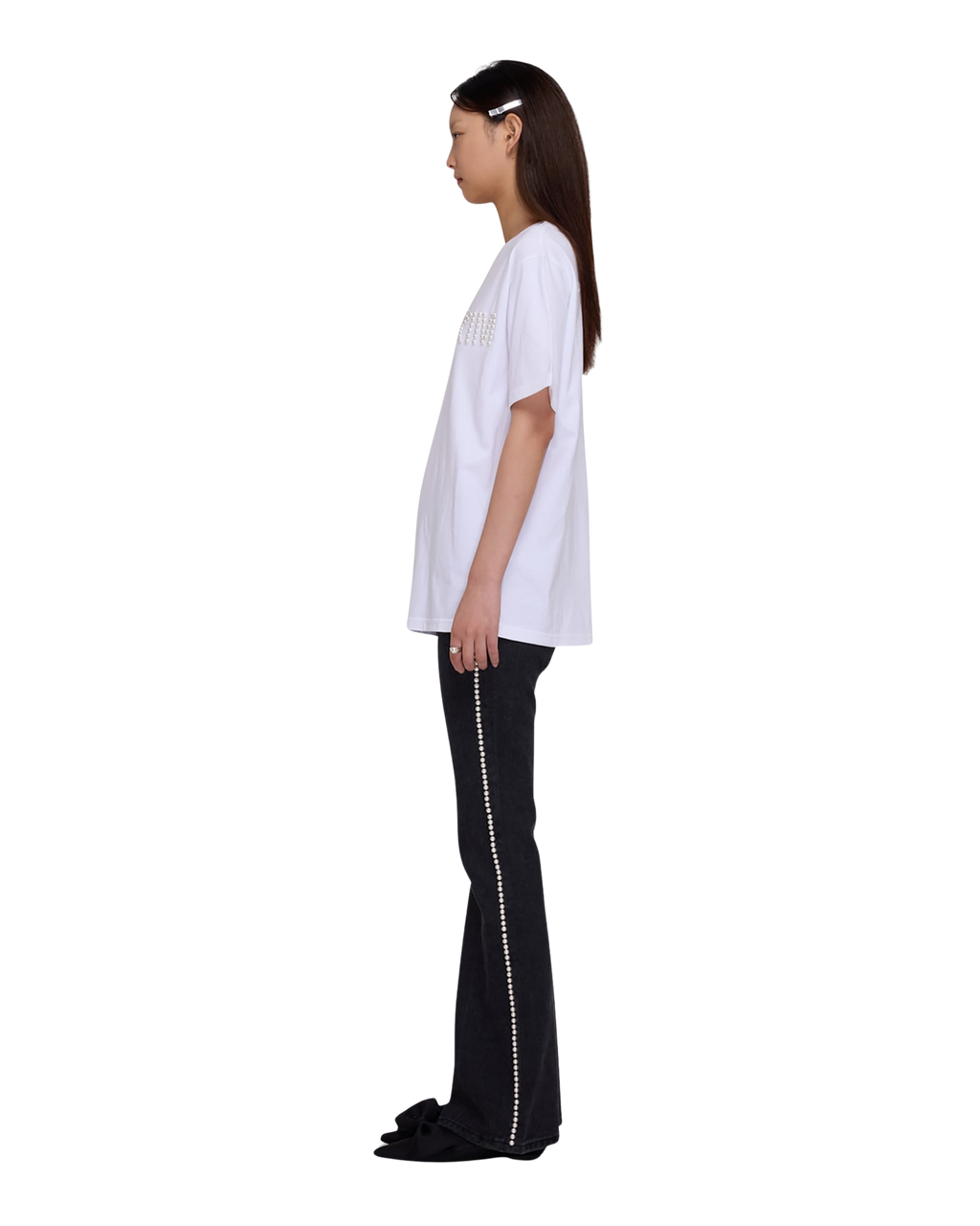 Kimhe Kim - Logo T-Shirt With Pearl Embellishment (White) product image 3 | TRAB K-Fashion Australia
