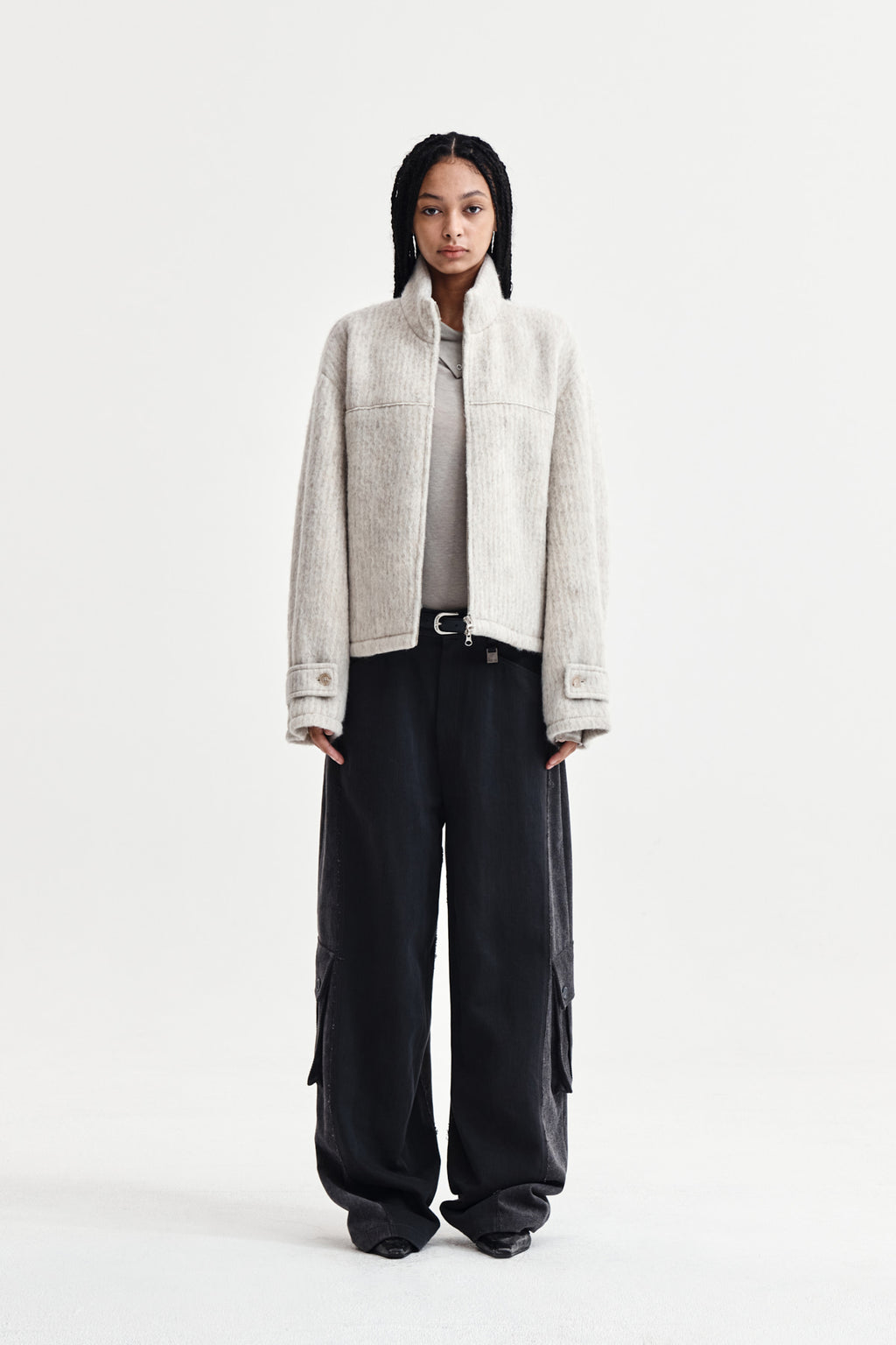 Matin Kim - Big Pocket Two Tone Wide Pants (Charcoal) product image 9 | TRAB K-Fashion Australia