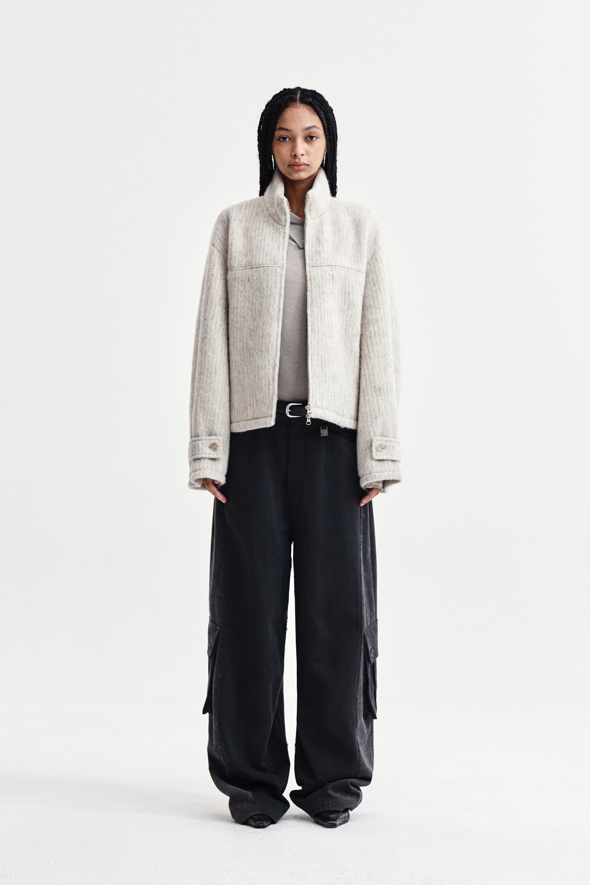 Matin Kim - Big Pocket Two Tone Wide Pants (Charcoal) product image 9 | TRAB K-Fashion Australia