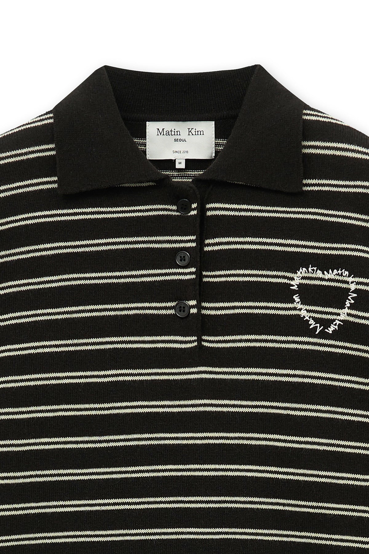 Matin Kim - Heart Logo Collar Striped Pullover (Brown) product image 4 | TRAB K-Fashion Australia