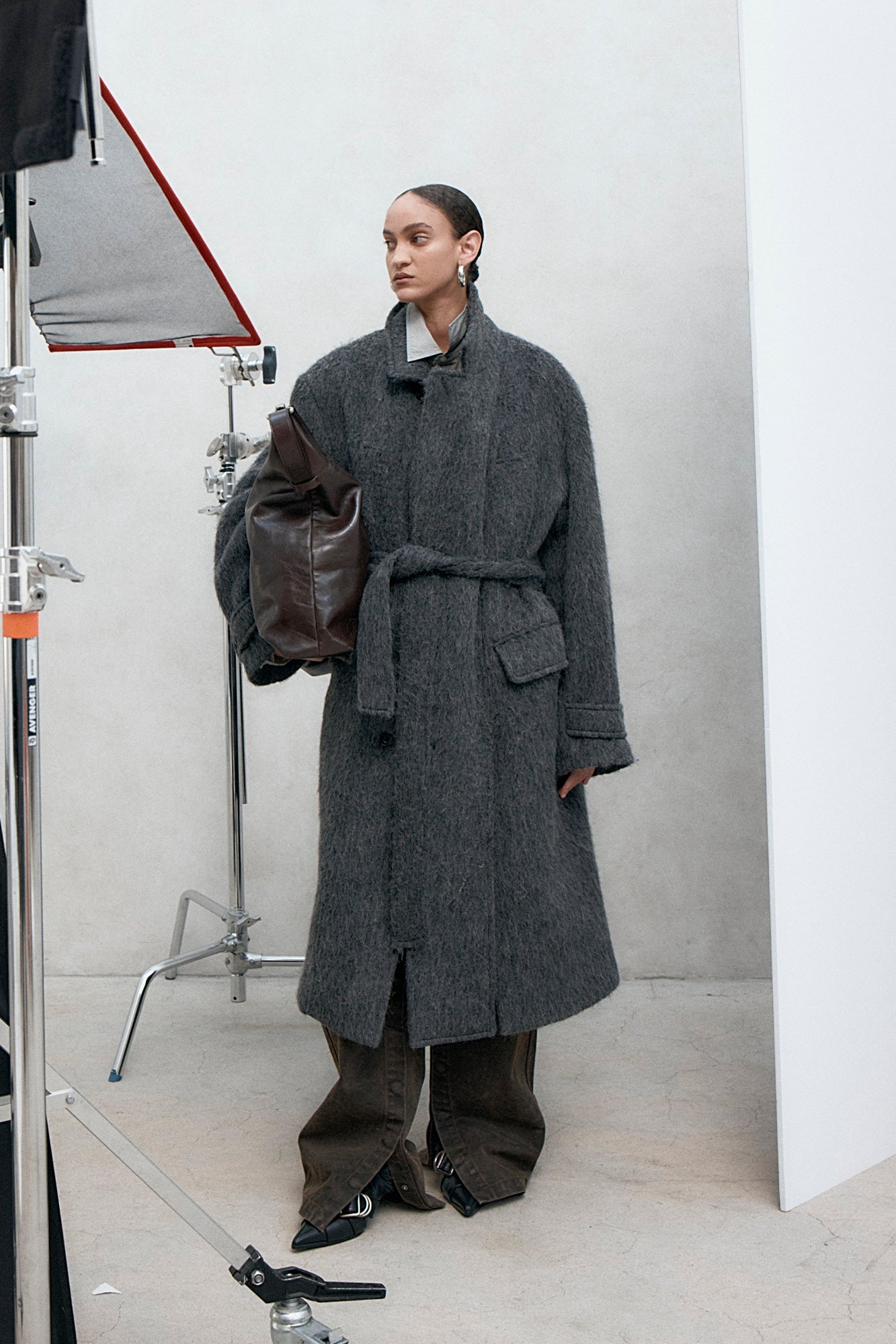 Andersson Bell - Mattia Shaggy Wool Robe Coat (Grey) product image 13 | TRAB K-Fashion Australia