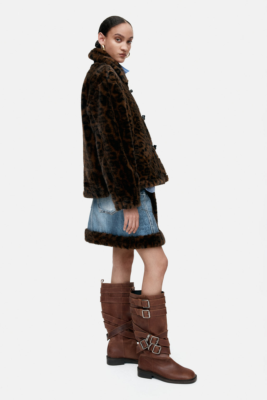 Andersson Bell - Fur-Edged Denim Print Skirt (Blue) product image 6 | TRAB K-Fashion Australia