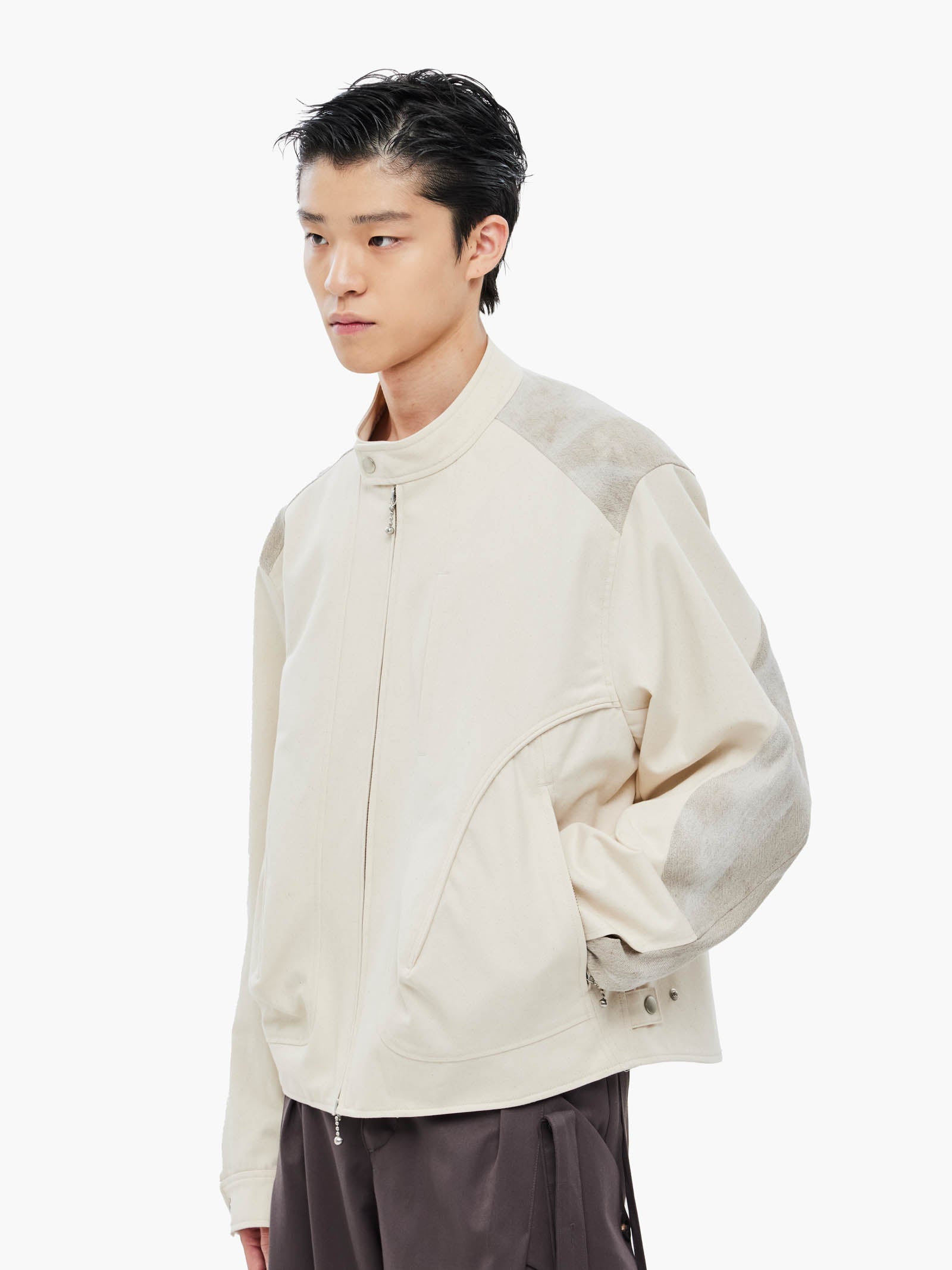 Jiyong Kim - Sun-Bleached Biker Jacket (White) product image 2 | TRAB K-Fashion Australia