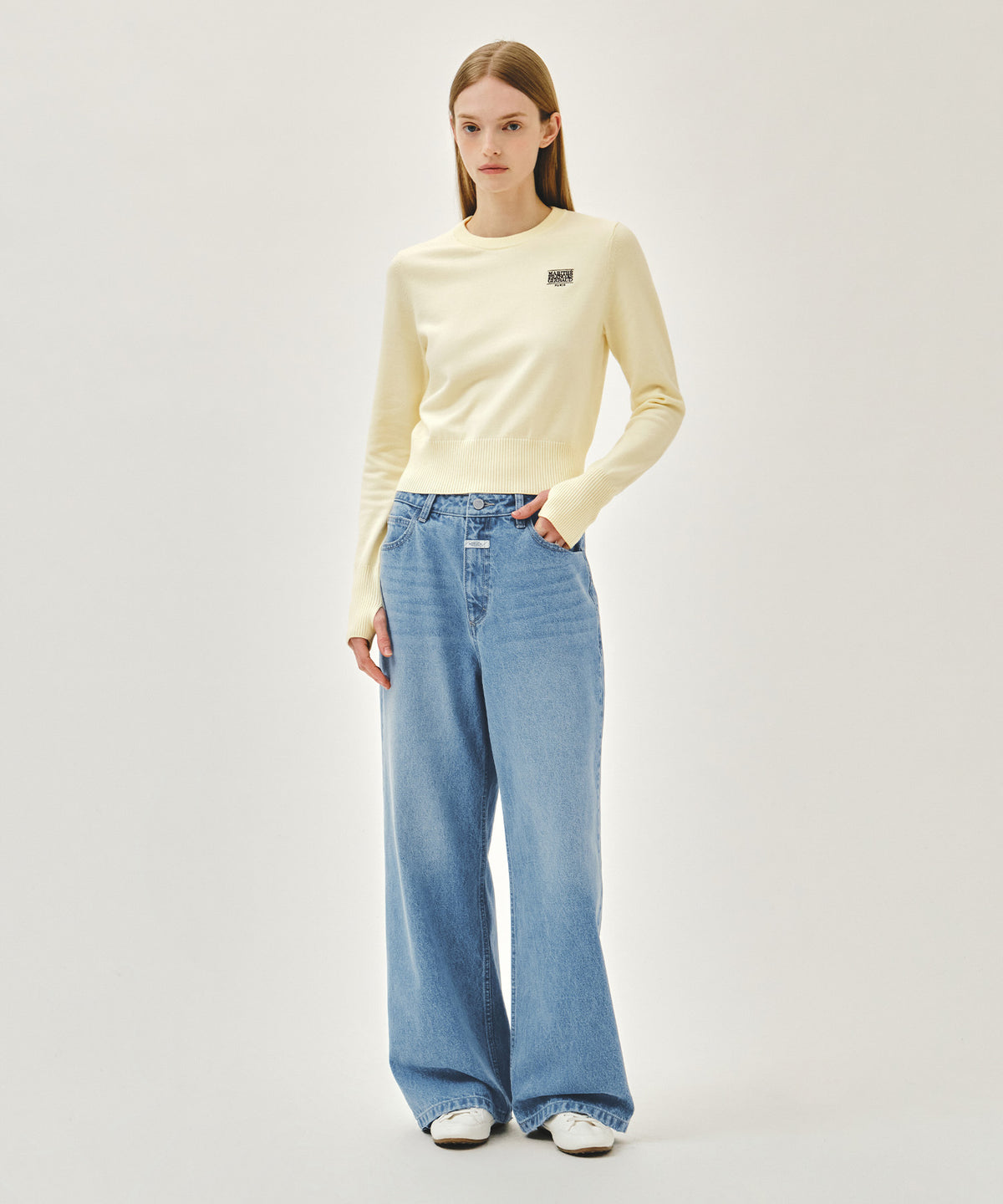 Marithe & Francois Girbaud - Small Classic Logo Crop Knit Pullover (Ivory) product image 4 | TRAB K-Fashion Australia