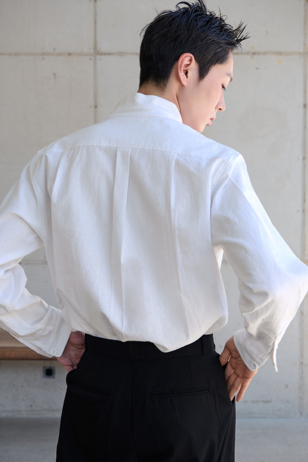 STU - Stand Collar Crease Shirt (White) product image 12 | TRAB K-Fashion Australia