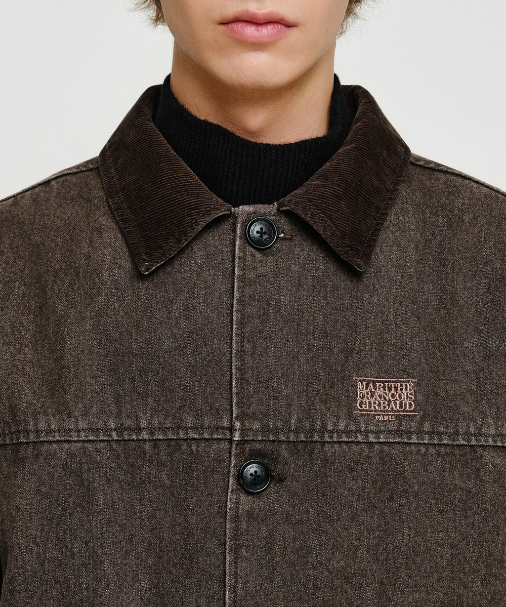 Marithe & Francois Girbaud - Corduroy Collar Denim Work Jacket (Dark Brown) product image 4 | TRAB K-Fashion Australia