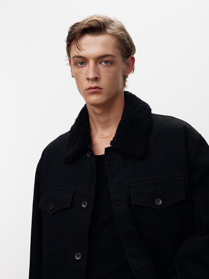 Tonywack - Wool Shearling Collar Denim Jacket (Washed Black) product image 9 | TRAB K-Fashion Australia