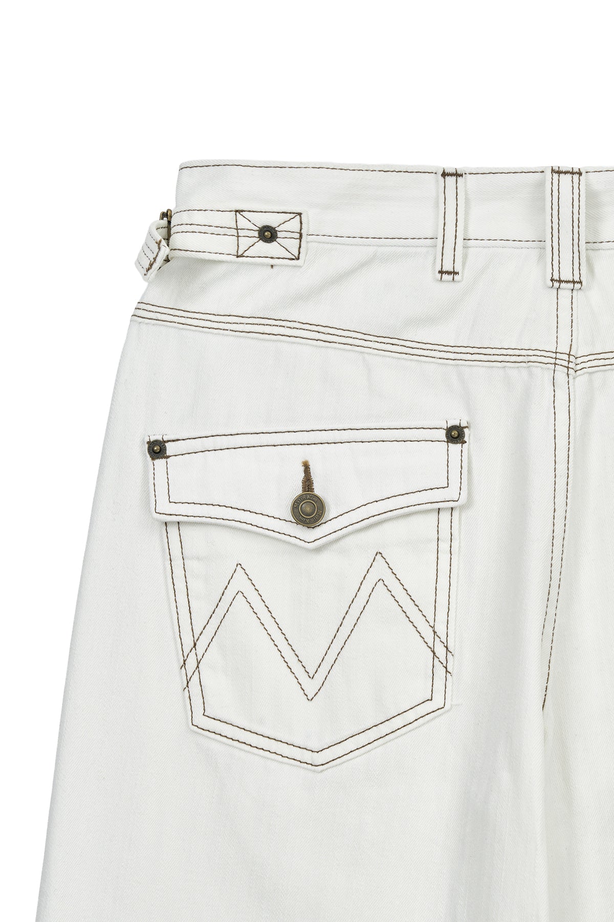 Matin Kim - Waist Buckle Stitch Point Twill Denim Pants (Ivory) product image 5 | TRAB K-Fashion Australia