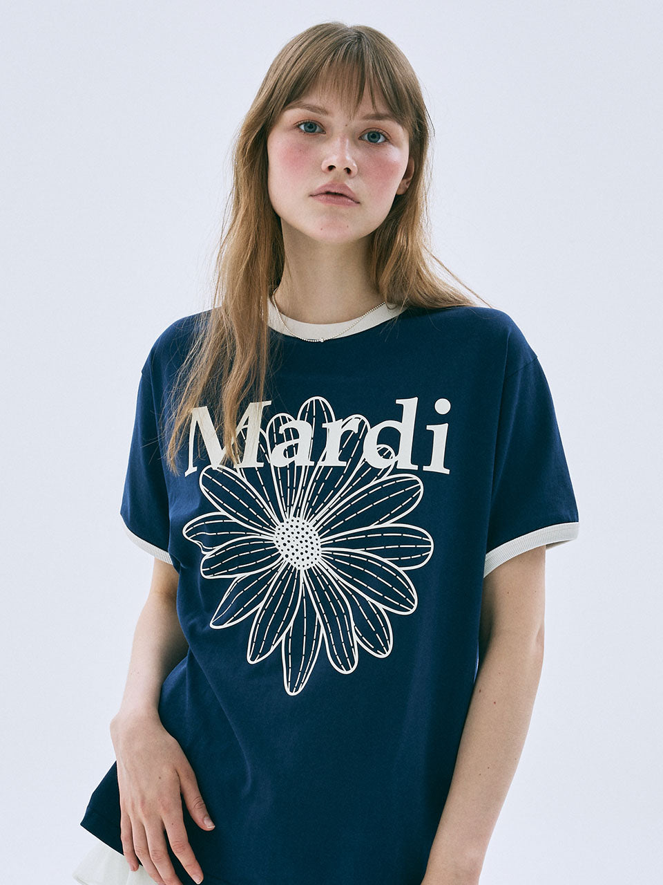 Mardi Mercredi - Ringer Tshirt Flowermardi (Navy Ivory) product image 1 | TRAB K-Fashion Australia