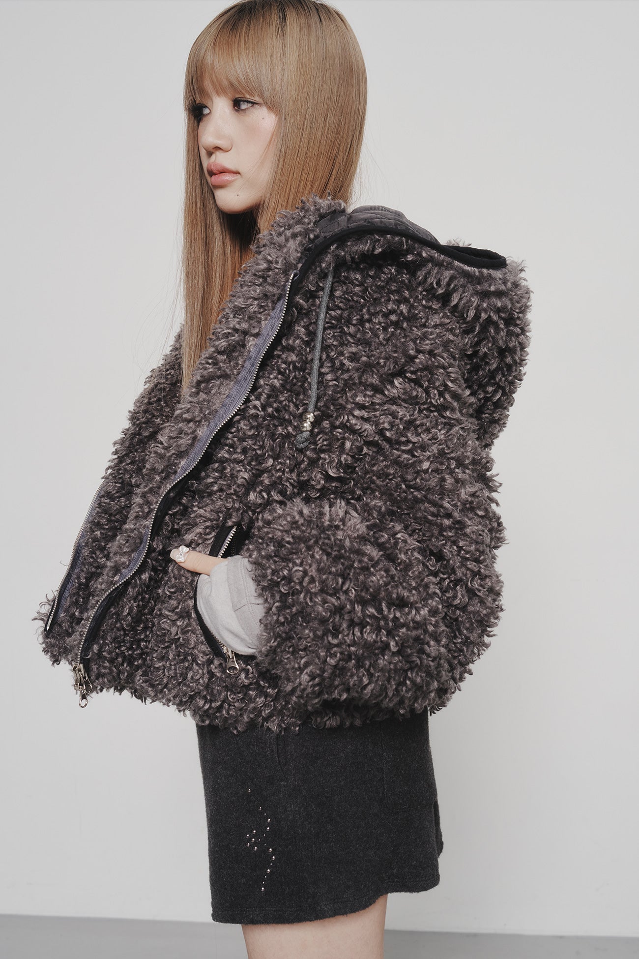 Deinet - Faux Fur Hood Jacket (Charcoal) product image 11 | TRAB K-Fashion Australia