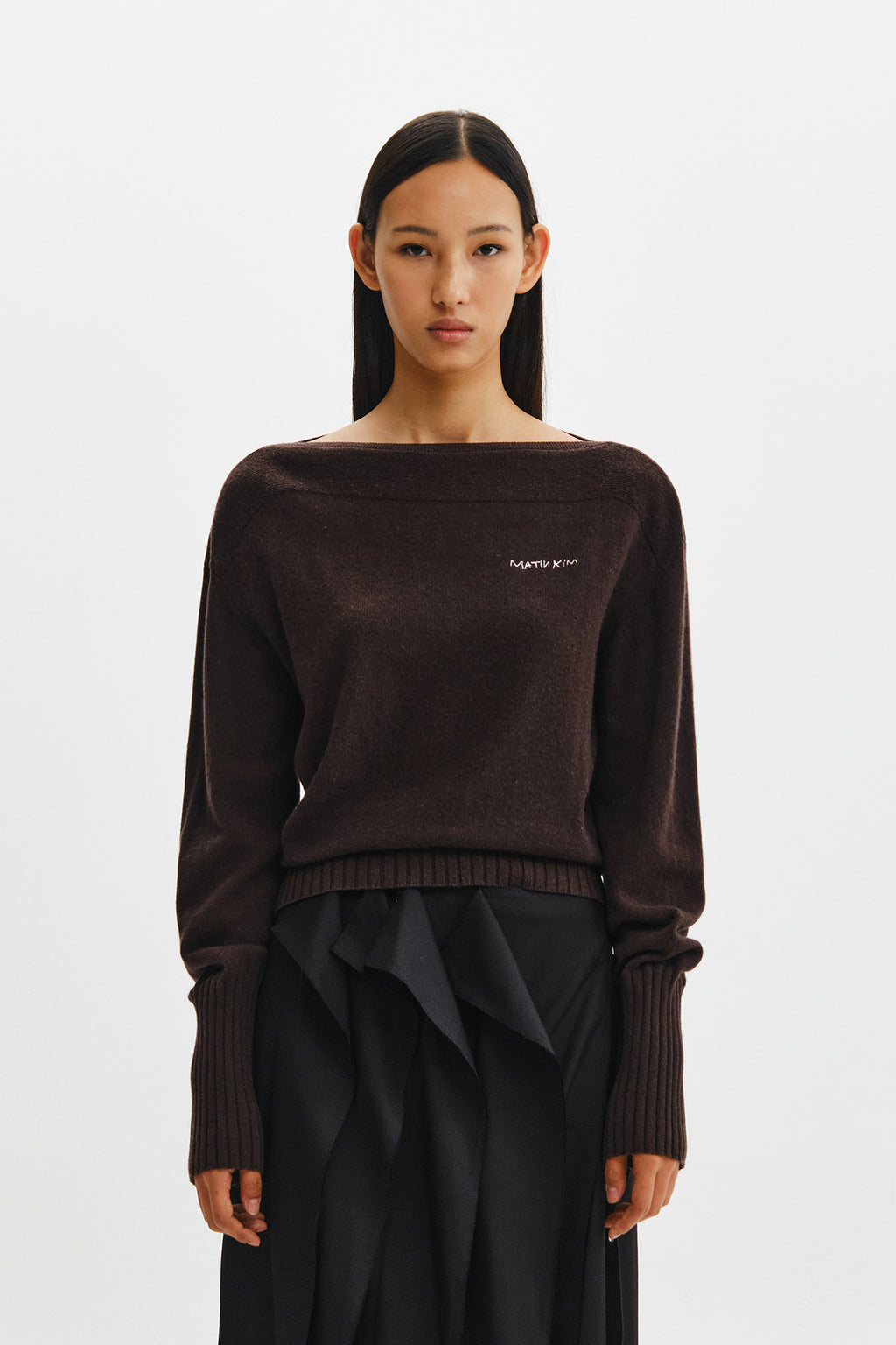 Matin Kim - Boat Neck Volume Sleeve Knit Pullover (Brown) product image 6 | TRAB K-Fashion Australia