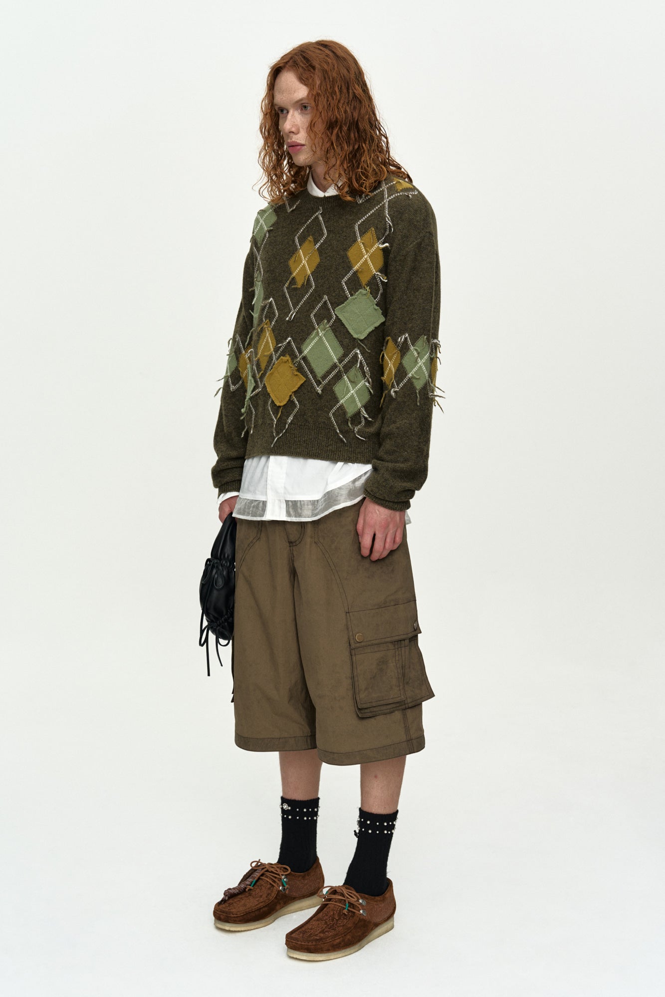 Andersson Bell - Tom Argyle Crew-Neck Sweater (Khaki) product image 3 | TRAB K-Fashion Australia
