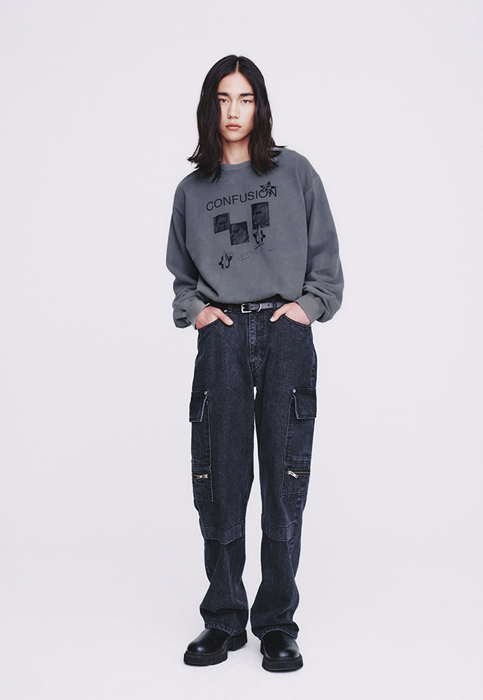 Tonywack - Confusion Mugshot Garment-Dyeing Sweatshirt (Faded Grey) product image 3 | TRAB K-Fashion Australia