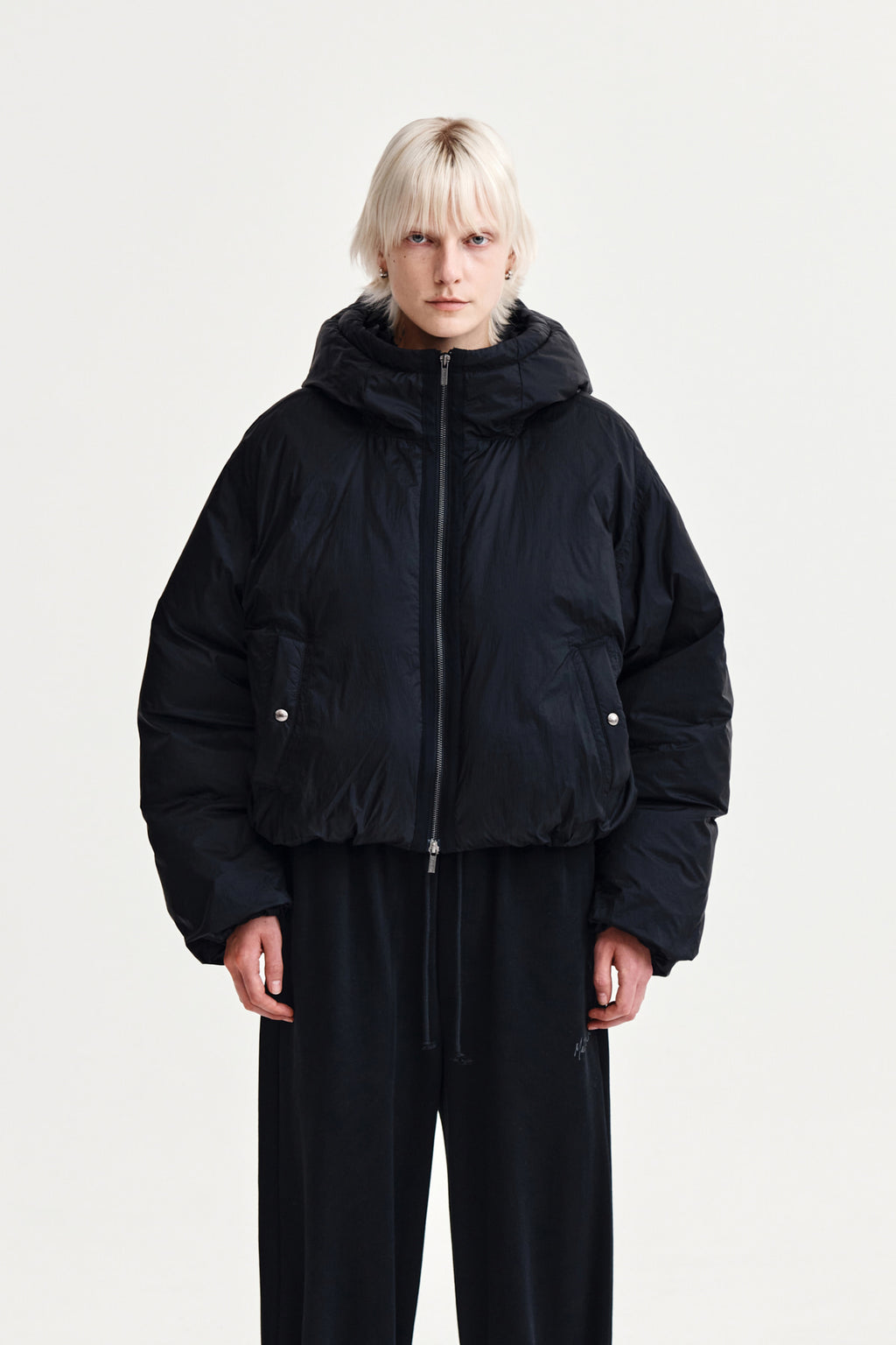 Matin Kim - Back Logo Hoody Short Down Jumper (Black) product image 9 | TRAB K-Fashion Australia
