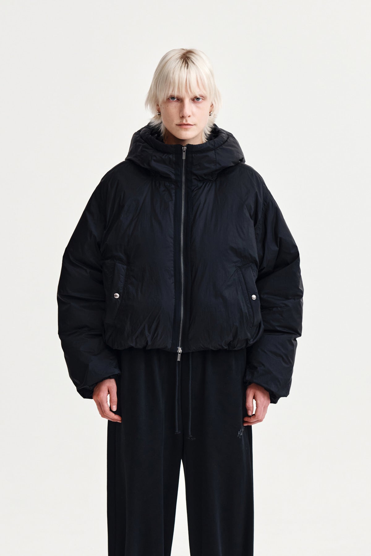 Matin Kim - Back Logo Hoody Short Down Jumper (Black) product image 9 | TRAB K-Fashion Australia
