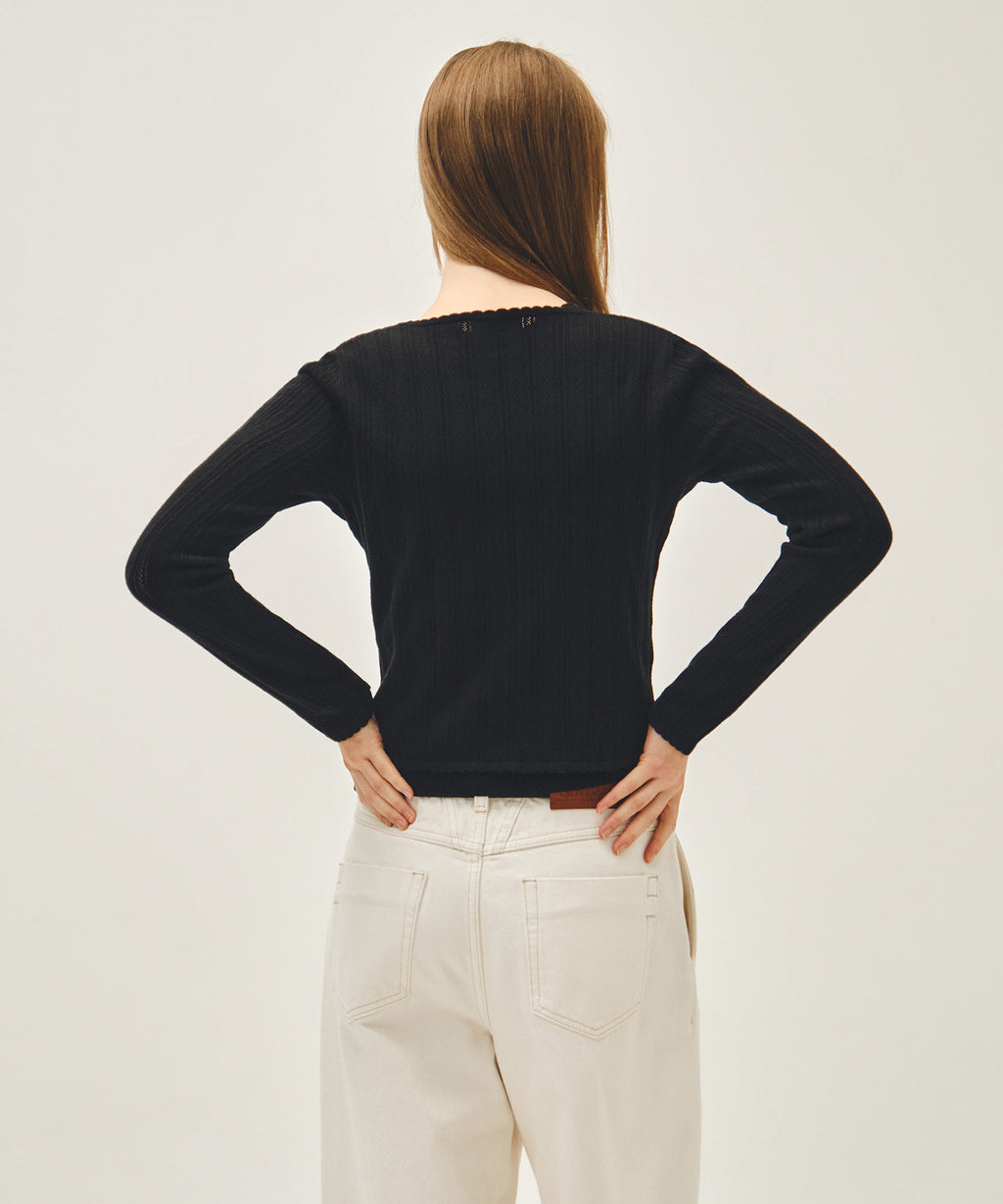Marithe & Francois Girbaud - V-neck Crochet Knit Cardigan (Black) product image 3 | TRAB K-Fashion Australia